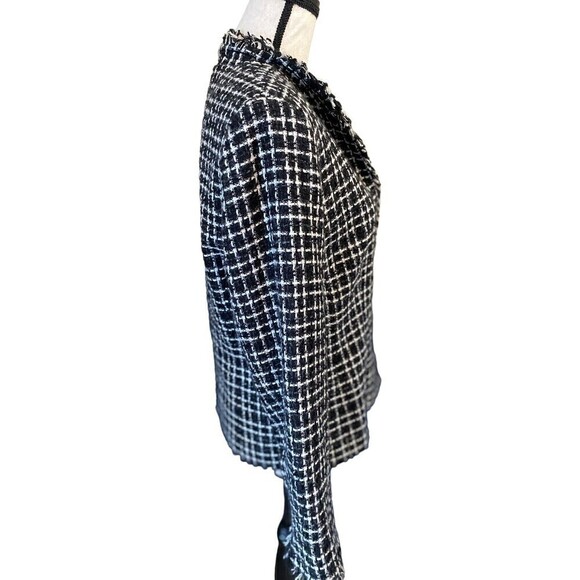 David Brooks Blazer Womens Size 10 Black White Plaid Two Buttons Fringe Classic - Picture 3 of 8